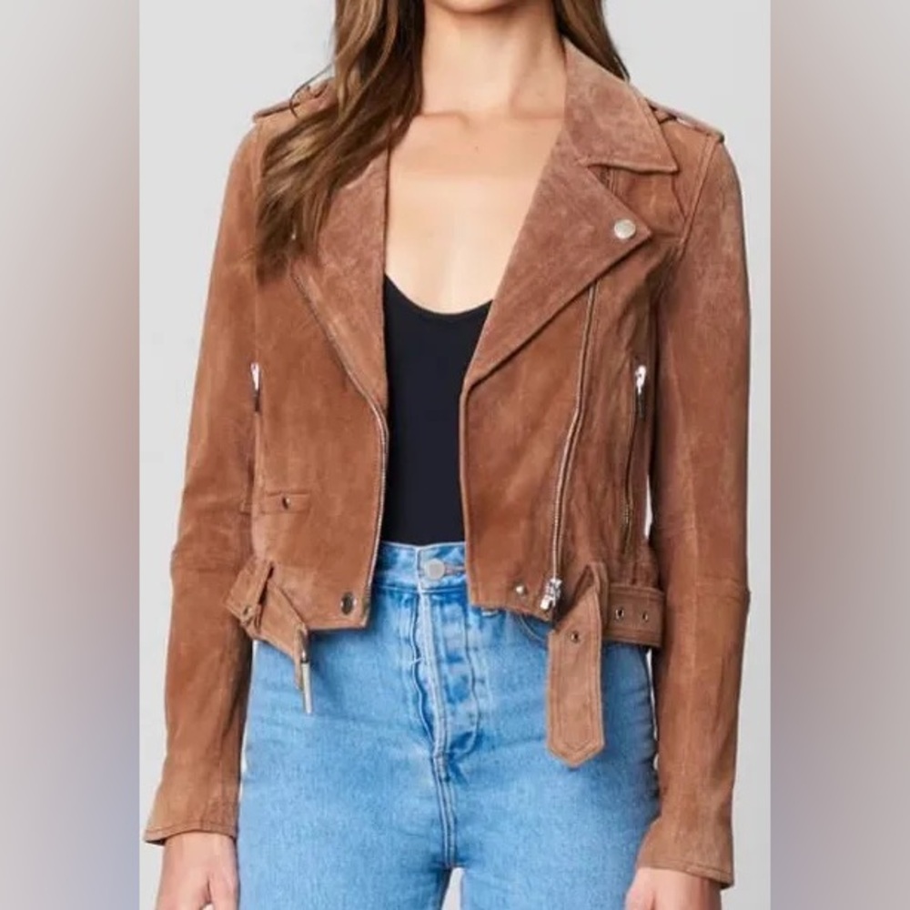 Blank NYC Cropped Suede Moto Jacket - Brown Camel size M